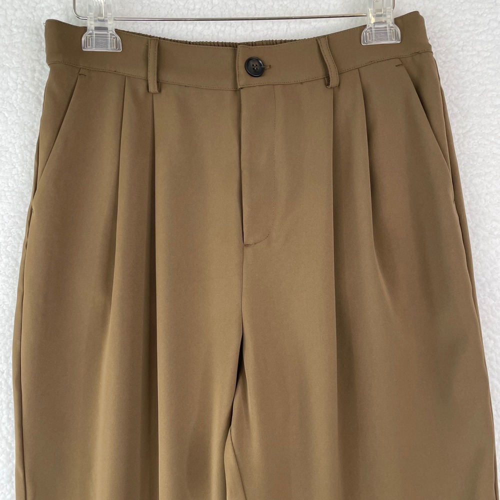 HALARA Olive Brown High-Rise Pleated Trousers